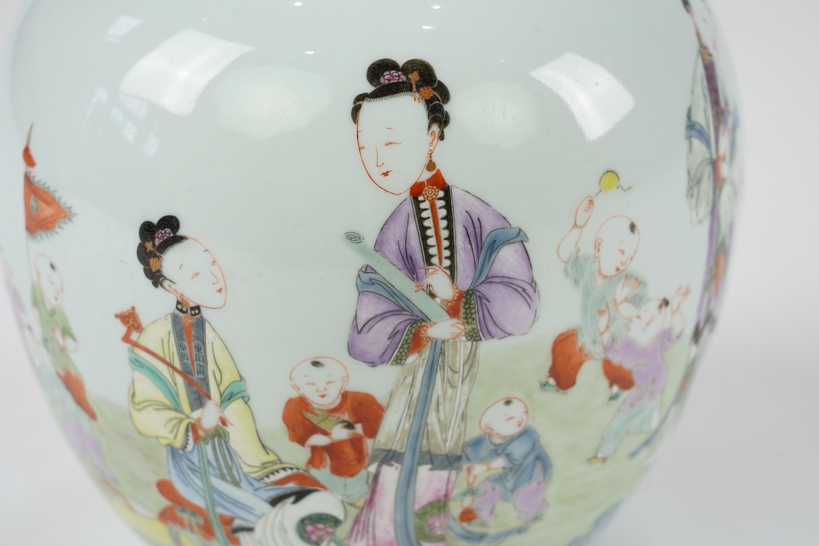 A Chinese famille 'boys' ovoid jar